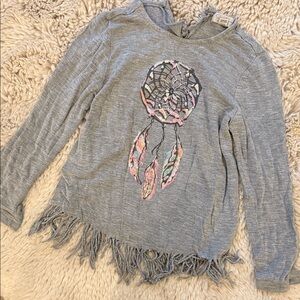Jessica Simpson Gray Fringe Long Sleeve Top with Dreamcatcher Design 3t Girls